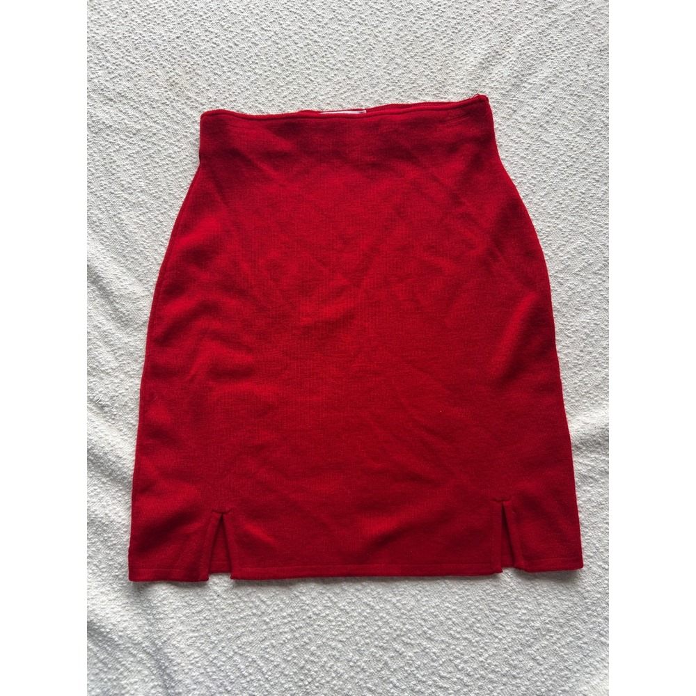Stattempo for Parisian Red 100% Merino Wool Knit Mini Skirt Made in Italy Sz M